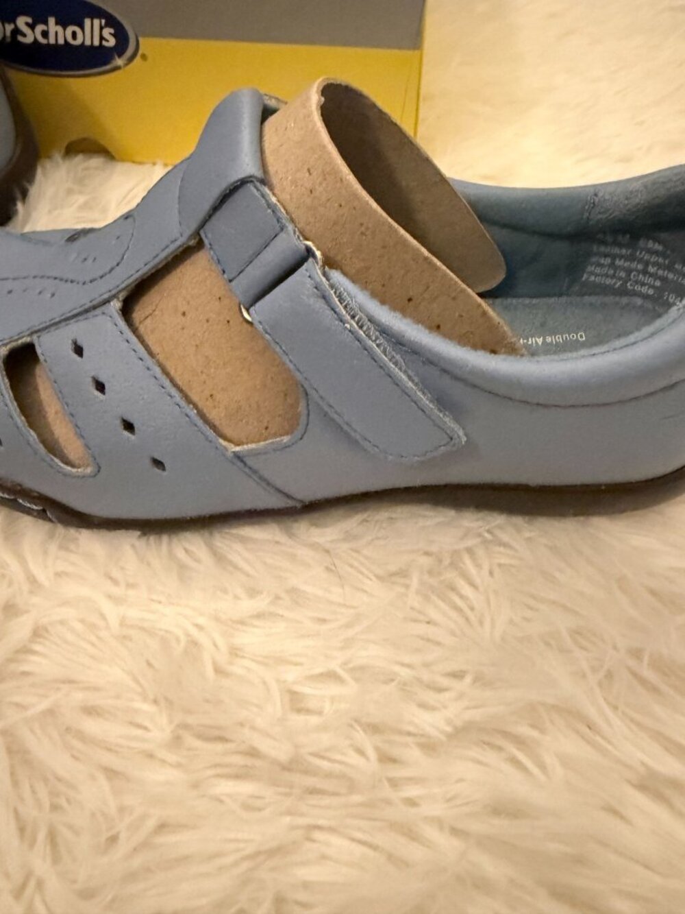 NIB Dr. Scholl's Blue Leather Open Strap Shoes Flats Womens Size 8 1/2 M - Picture 4 of 8